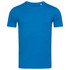 A bright blue men's crew neck t-shirt with short sleeves and a minimalistic design. It features a logo on the label.