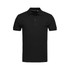 A black men's premium cotton polo shirt with a collar and short sleeves, featuring a logo on the chest.