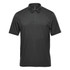 A black men's polo shirt with short sleeves and a collar, featuring a logo on the chest.