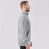 A grey men's 1/4 zip pullover with a high collar, featuring a logo on one side.