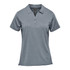 A short sleeve polo shirt in a grey hue featuring a classic collar and a logo.