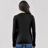 A black long-sleeve crew neck shirt displayed from the back, featuring a fitted design.