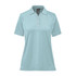 A light aqua women's polo shirt with a collar and short sleeves, featuring a logo on the chest.