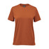 A short-sleeve women's t-shirt in a rich orange colour, featuring a simple design and a logo.