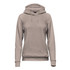 A women's hooded pullover in a light grey colour, featuring a simple design and a logo.