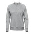 A women's grey Monashee Henley shirt featuring a button-up neck and long sleeves, with a logo on the label.