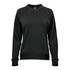 A women's crew neck jumper in dark grey fleece with ribbed cuffs and hem, featuring a small logo.