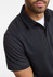 A black short sleeve polo shirt for men with a classic collar and a logo.