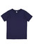 A plain navy blue short sleeve tee for kids, featuring a simple design and a logo on the label.