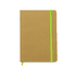 A brown notebook with a green elastic band, featuring a simple, minimalistic design.