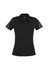 A women's short sleeve polo shirt in black with mesh panel detailing on the shoulders, featuring a logo.