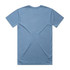 A blue t-shirt with a plain back, featuring a logo on the label.