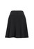 A black flared skirt with a bandless design and a back zipper, featuring a simple, elegant silhouette.