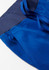 A close-up of women's scrub pants featuring a slim leg design in vibrant blue with a navy waistband and ties.