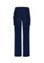 Navy women's straight leg scrub pants with two side pockets and an elastic waistband. Features a logo.