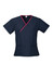 Classic women's scrub top in navy with contrast pink accents and a crossover design. Includes a logo.