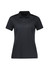 A women's short sleeve polo shirt in black, featuring a collar and three-button placket, with a subtle pattern.