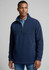 A navy men's heavy weight fleece jumper with a zip collar, featuring a contrasting panel across the chest.
