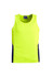 A bright yellow hi-vis singlet featuring navy side panels and a logo. Ideal for workwear.