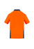 An orange short sleeve polo shirt featuring a logo and reflective detail on the sleeves and sides.