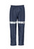 Hi-visibility navy storm pants with reflective tape, featuring an elastic waistband and a straight leg design.