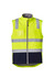 A unisex hi-vis softshell vest in bright yellow with navy accents and reflective stripes. Features a logo.
