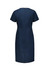 A navy blue women's short sleeve dress featuring a zip closure at the back and a simple, elegant design.