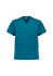 A turquoise unisex V-neck scrub top featuring short sleeves and multiple pockets. The top has a brand logo.
