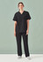 Unisex Pulse Straight Leg Scrub Pant in black, paired with a matching black scrub top, model standing against a green background.