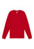 A red long sleeve men's tee featuring a crew neck and a logo on the label.