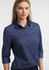 A navy long sleeve shirt for women featuring a button-up front and rolled sleeves, with a logo present.