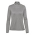A women's pullover in grey with a quarter zip, featuring long sleeves and a logo.