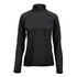 A black women's pullover with a quarter zip and long sleeves, featuring a subtle texture and a logo.