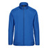 A blue full zip jacket with a stand-up collar and raglan sleeves. Features a logo on the chest.