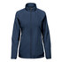 A navy full zip jacket for women featuring a stand-up collar and a logo on the front.