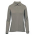 A long-sleeve women's polo in a muted grey tone, featuring a collar and buttons, along with a logo.