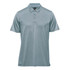 A men's polo in a light blue colour, featuring a collar and three-button placket, with branding on the chest.