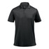 A black men's polo shirt with a collar and short sleeves, featuring a logo.