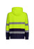 A unisex hi-vis full zip hoodie in bright yellow with dark navy and reflective tape stripes on the back.