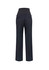 A pair of navy maternity pants featuring a high waistband and back pockets, with a logo present.