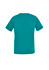 A teal women's V-neck scrub top featuring short sleeves and a simple design, with a logo on the back.