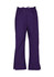 A pair of purple bootleg scrub pants with an elastic waistband and side pockets. The pants have a logo.