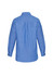 A women's long sleeve chambray shirt in light blue, featuring a button-up design and back pleat.