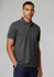 A men's short sleeve polo shirt in dark grey, featuring a collar and contrasting trim. It has a logo on the chest.