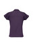 A women's short sleeve polo shirt in purple with contrasting black trim and a logo.