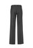A pair of women's cool stretch adjustable waist pants in dark grey, featuring a straight-leg design and a logo.