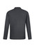 A black long sleeve polo shirt featuring a simple design and a branding logo on the back.