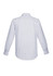A long-sleeve button-up shirt in a blue and white check pattern, featuring a collar and a logo.
