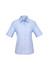 A light blue short sleeve button-up shirt with rolled cuffs and a subtle logo.