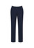 A pair of navy women's slim leg pants, featuring a bandless design, ideal for casual or formal wear.